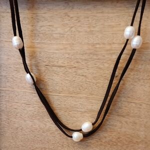 Elegant Pearl Necklace with Black Cord
